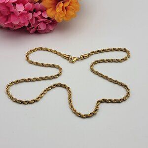 Australia Stainless Steel Gold Tone Twisted Rope Chain Necklace 22" Lobster